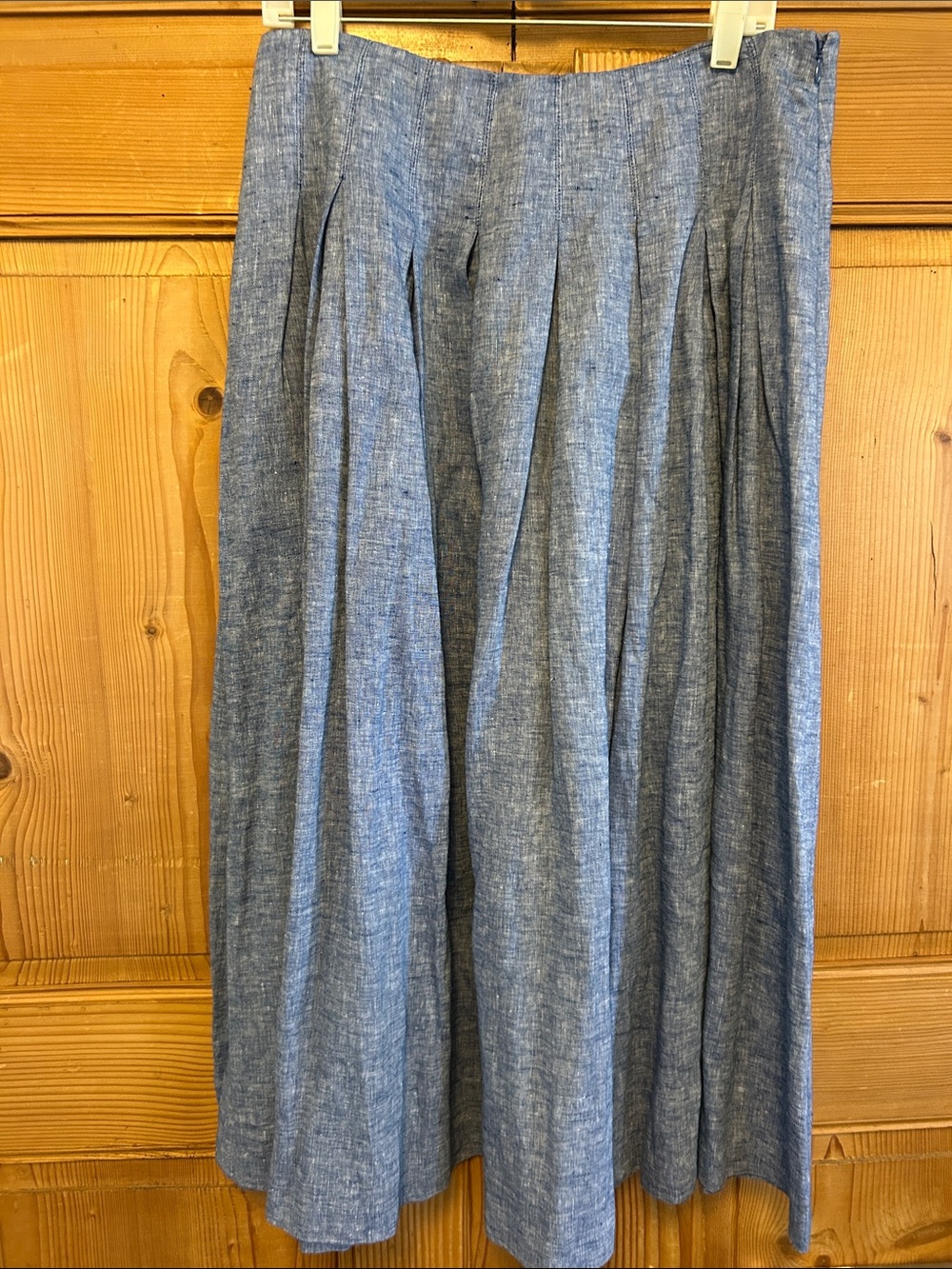New w/Tags Boden Chambray Blue Linen Pleated Midi Skirt 12